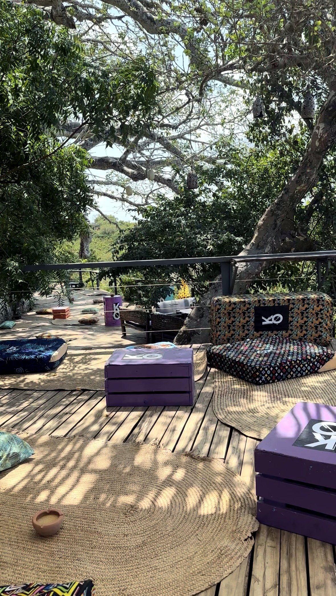 Lounge seating built into the festival's treehouse deck
